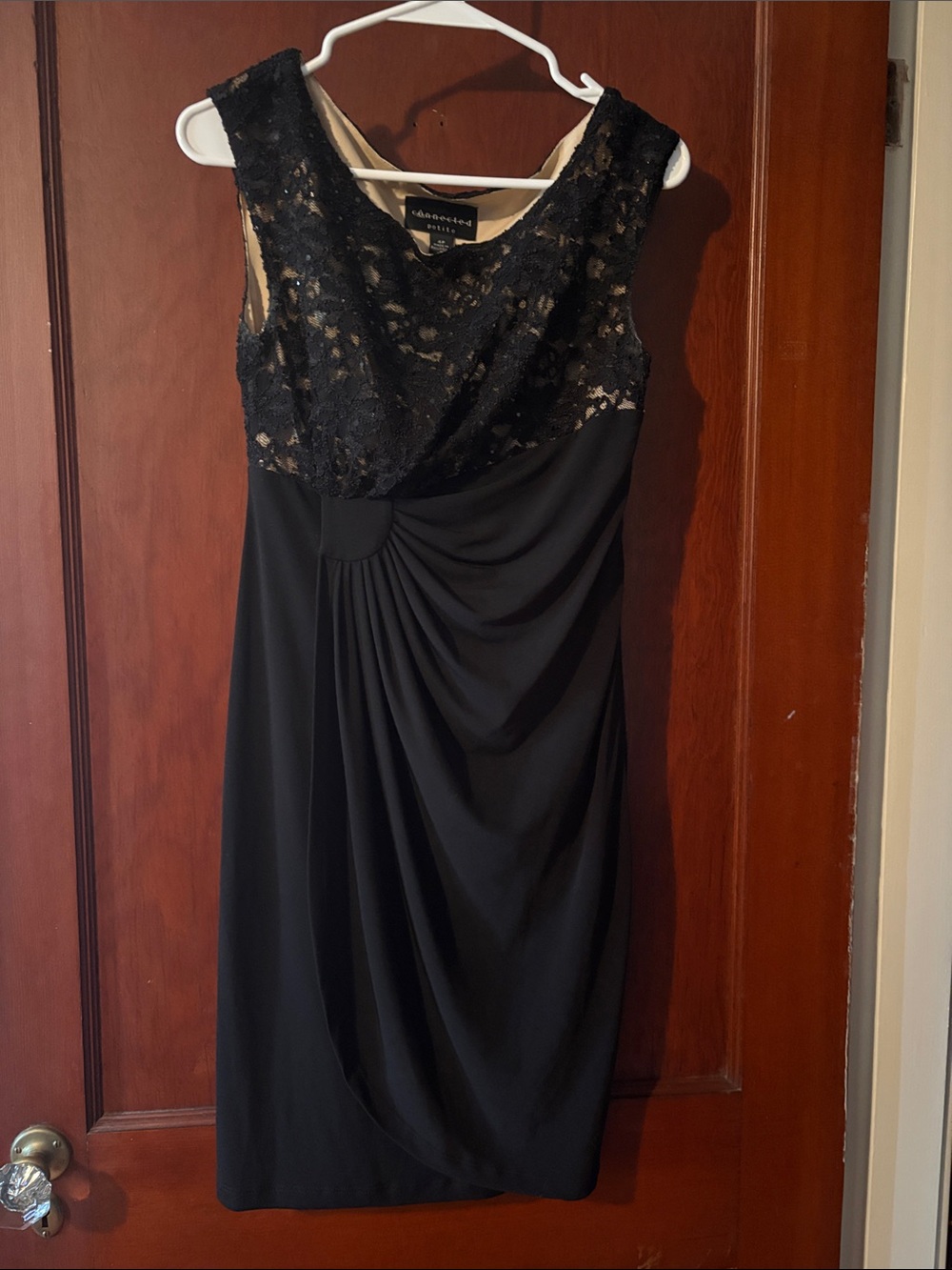 Black Lace Draped Sheath Dress - Picture 1 of 3
